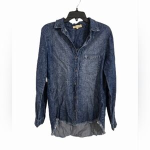 Side Stitch Tencel Denim Button Down Shirt S Blue Lightweight Soft Chambray